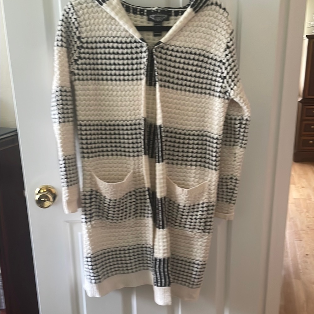 Cardigan. Oliver O. Black and White Striped Sweater. Very soft. Small. Nice.